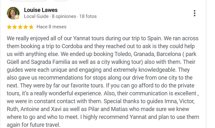Real Google review from Yannat Travel customer Louise Lawes