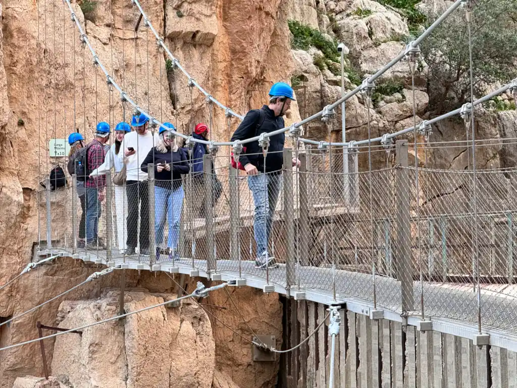 Suspension bridge across the Gaitanes Gorge on the Caminito del Rey trail in El Chorro