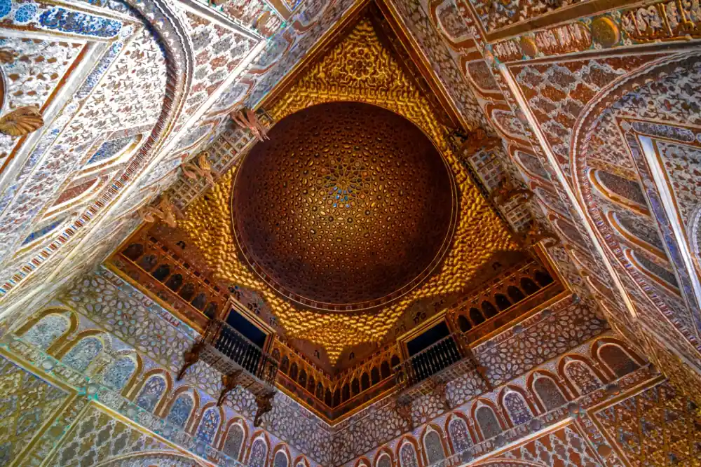 Gilded Mudéjar dome of the Hall of the Ambassadors inside the Royal Alcázar of Seville